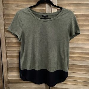 Express Color Block Short Sleeve Shirt Top Green Black Small